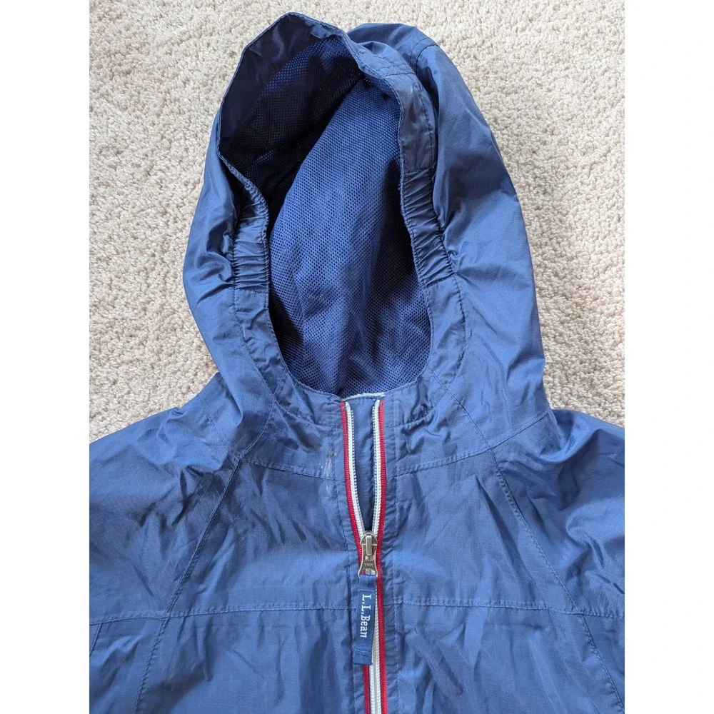 LL Bean Discovery Rain Jacket Kids 8 Blue Hooded